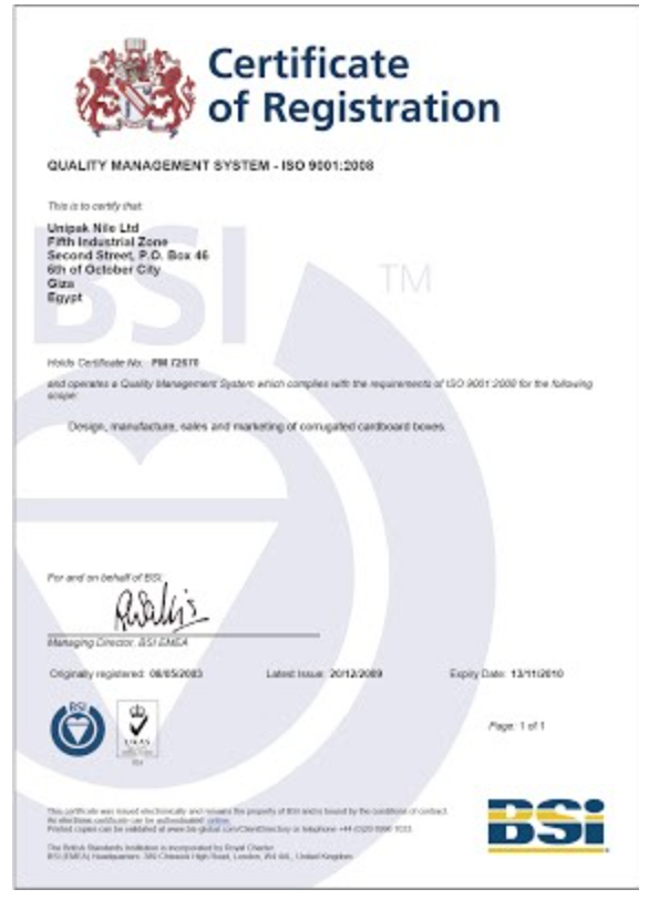 Unipak Nile Achieves ISO 9001: 2008 Re-Certification