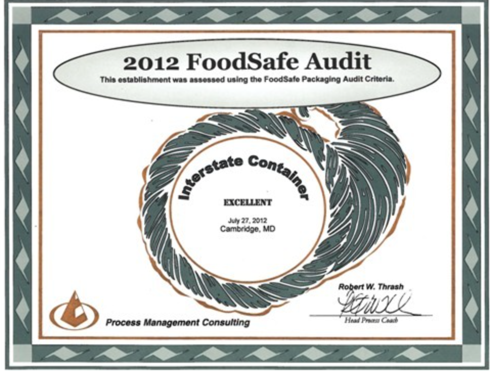 Interstate Container Cambridge Achieves Excellent Results in 2012 FoodSafe Packaging Audit©