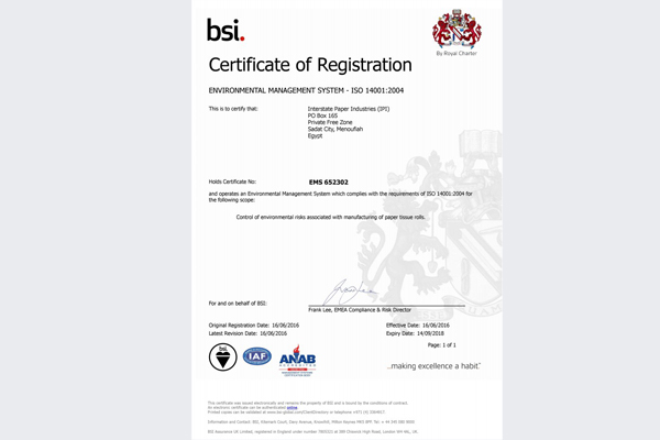 Interstate Paper Industries, the First INDEVCO Manufacturing Operation to Obtain ISO 14001:2004 Certification