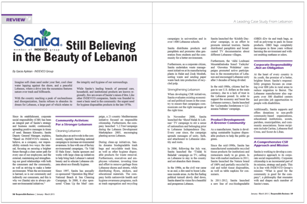 Responsible Business Magazine Case Study – “Sanita: Still Believing in the Beauty of Lebanon”